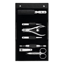 Maniküre Pediküre Set 7tlg. mit Nagelknipser, Leder, schwarz